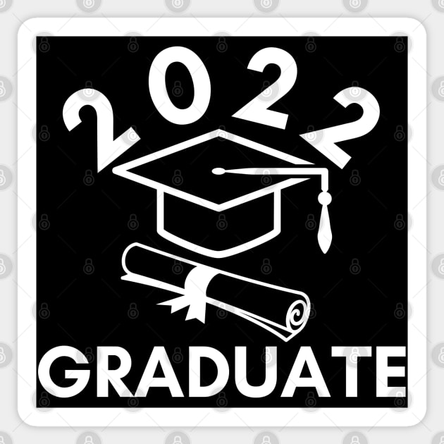 2022 Graduate. Typography Black Graduation 2022 Design with Graduation Cap and Scroll. Sticker by That Cheeky Tee